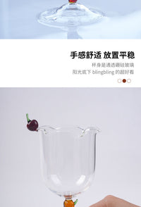 高级感樱桃高脚杯香槟杯葡萄酒杯子高颜值彩色南瓜手柄甜酒果汁杯
