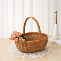 Small Basket with Integrated Handles, Lightweight Polywicker Fruit Basket, Empty Gift Baskets for Groceries & Storage