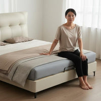 Cream Leather Tufted Bed Light Luxury Style Modern Leather Bed Frame Solid Wood Slat Base Bedroom Furniture for Couples, Small Apartment
