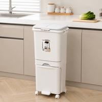 Trash Can, Dust Box, Stylish, Slim, Pedal-Operated, White, 2-Compartment, With Lid