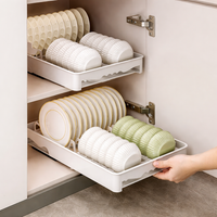 Dish Drying Rack, Cabinet Storage, Extendable, Drawer-Type, Warm White, Fits 10 Plates & 10 Bowls