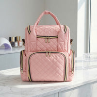 Cosmetic Organizer Bag Quilted Makeup Bag with Shoulder Strap Nail Art Organizer Structured Multi-Compartment for Travelers
