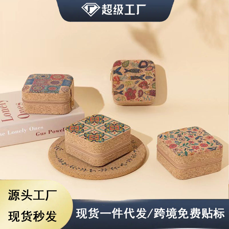 Portable Travel Jewelry Storage Box with Vintage Print