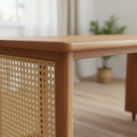 Cane Woven Writing Desk Minimalist Design Wooden Home Office Desk
