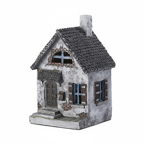 Gray Garden House Statue Outdoor Decoration Miniature Cottage Decor for Patio