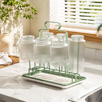 Jade Iron Dish Drainer Rack, 19.2cm Countertop Dish Drying Rack with Drip Tray, Modern 6 Cup Draining Board Rack for Washing Up