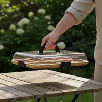 Lidded Bamboo Meat and Cheese Board Easy to Carry Reversible Compartment Food Platter Handled Portable Serving Tray