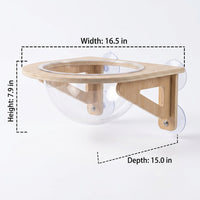 Cat Window Perch with Clear Acrylic Bowl, Solid Wood Window Bed and Hammock for Indoor Use, Fixed Mount No Drill Space Saving Cat Furniture