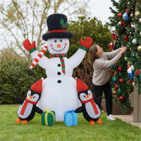 Outdoor Inflatable Snowman with Penguins Playful Christmas Inflatable Snowman Self-Inflating Yard Display Long-Lasting for Families