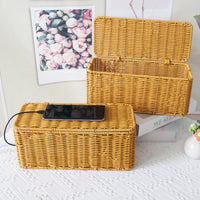 Rattan Weave Storage Basket for Desk, Cable Organizer Box, Plastic, Modern Simple Style
