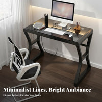 Reinforced Glass Computer Desk Anti-Slip Foot Pads Study Writing Desk Scratch Resistant Workstation Table for Esports Participants, Remote Workers