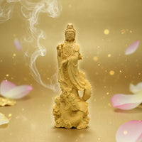 Wood Carved Guanyin Statue Spiritual Dragon Guanyin Sculpture Avalokiteshvara Figure for Buddhists