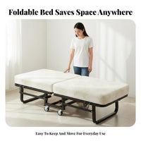Folding Foldable Bed with Mattress Space-Saving Design Foldable Bed with Mattress Portable Single Sleeper for Grown-Ups, Guests, Dorm Room, Hotel
