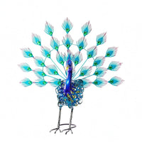 Bird Garden Sculpture Feather-Like Leaves Metal Peacock Ornament Curled Body