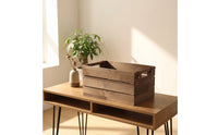 Storage Basket with Leather Straps Rectangular Wooden Container with Handles Portable Wooden Storage Bin for Countertop, Kitchen