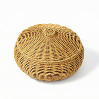 Wicker Basket with Lid Handwoven Lidded Rattan Basket Rustic Style