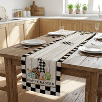 Bunny Happy Easter Table Runner, Spring Kitchen Dining Bunny Easters Table Runners Linen Decoration for Home Party Decor Indoor Outdoor