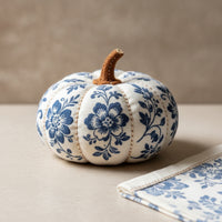 Floral Textile Pumpkin Shabby Chic Stuffed Pumpkin Soft Decorative Pumpkins Artisan-Made for Mantel