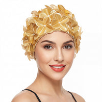 Women's Handcrafted Flower Swim Cap with Elastic Comfort