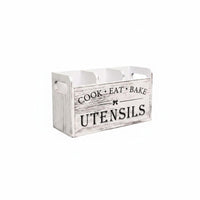 Divided Cutlery Box Distressed Finish Countertop Utensil Holder Vintage Look Wooden Utensil Holder for Tabletop