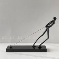 创意新中式金属纤夫拉线运动者装饰样板间售楼处客厅展示柜摆件