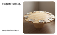 Large Round Dining Table with Built-in Rotating Turntable Wooden Top Foldable Design Portable Round Event Table Durable Fir Wood Construction Suitable for Family Gatherings Restaurants Banquets Conferences Home Decoration