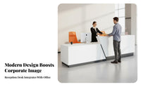 Modern Reception Desk Wide Desktop Glossy Finish Front Counter Stable Structure Minimalist Information Desk for Business Owners, Company Entrance