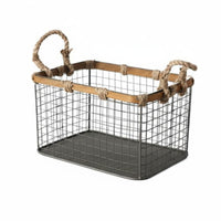 Wire-Grid Basket Rope Handles Rectangular Storage Basket Stackable Organizer Bin