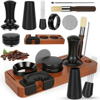 Solid Wood Coffee Tamper and Distribution Needle Storage Board Set