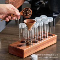 Coffee Bean Storage Tubes with Wooden Display Stand and Funnel, 10-Pack