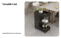 Food Service Trolley Heavy Duty Rolling Bar Cart with Cabinet Omni-Directional Rotating Wheels 3-Shelf Service Cart for Restaurant Hotel, Dining Room
