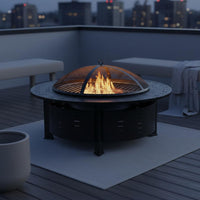 Round Fire Bowl Table Rust-Resistant Finish Log-Fueled Fire Bowl Table Easy Assembly for Backyard, Garden