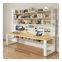 Long Writing Table with Pegboard Wide Desktop 2 Person Study Desk with Shelves Sturdy Construction Two Person Desk for Students, Families, Living Room