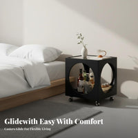 Wheeled Cube Table with Cutouts Sturdy Construction Household Furniture
