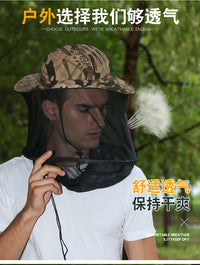 户外钓鱼遮阳大檐折叠防蚊帽多功能防护养蜂帽子网眼披肩防蜂面罩