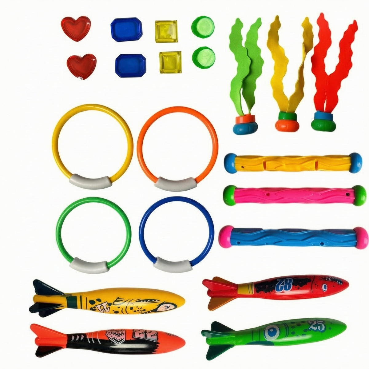 22 Pieces Pool Training Toy Set Fun Underwater Pool Diving Toys Diving Rings and Tubes for Kids
