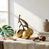 Gold Lemon Ornament Textured Surface Fruit Statue Artisanal for Bookshelf