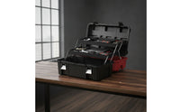 1 Piece Tool Organizer Portable Tool Box with Support Legs Metal Locks Folding Storage Organizer Ribbed Shell Stainless Steel Front Compact Carry Suitable for Electricians Repairs Garage Workshop