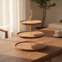 Wooden Display Stand with Metal Support Decorative 3 Layer Display Stand Tiered Serving Tray for Buffet