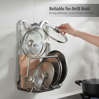 Stainless Steel Wall-Mounted Pot Lid Holder with Chopping Board Rack, Punch-Free Kitchen Organizer