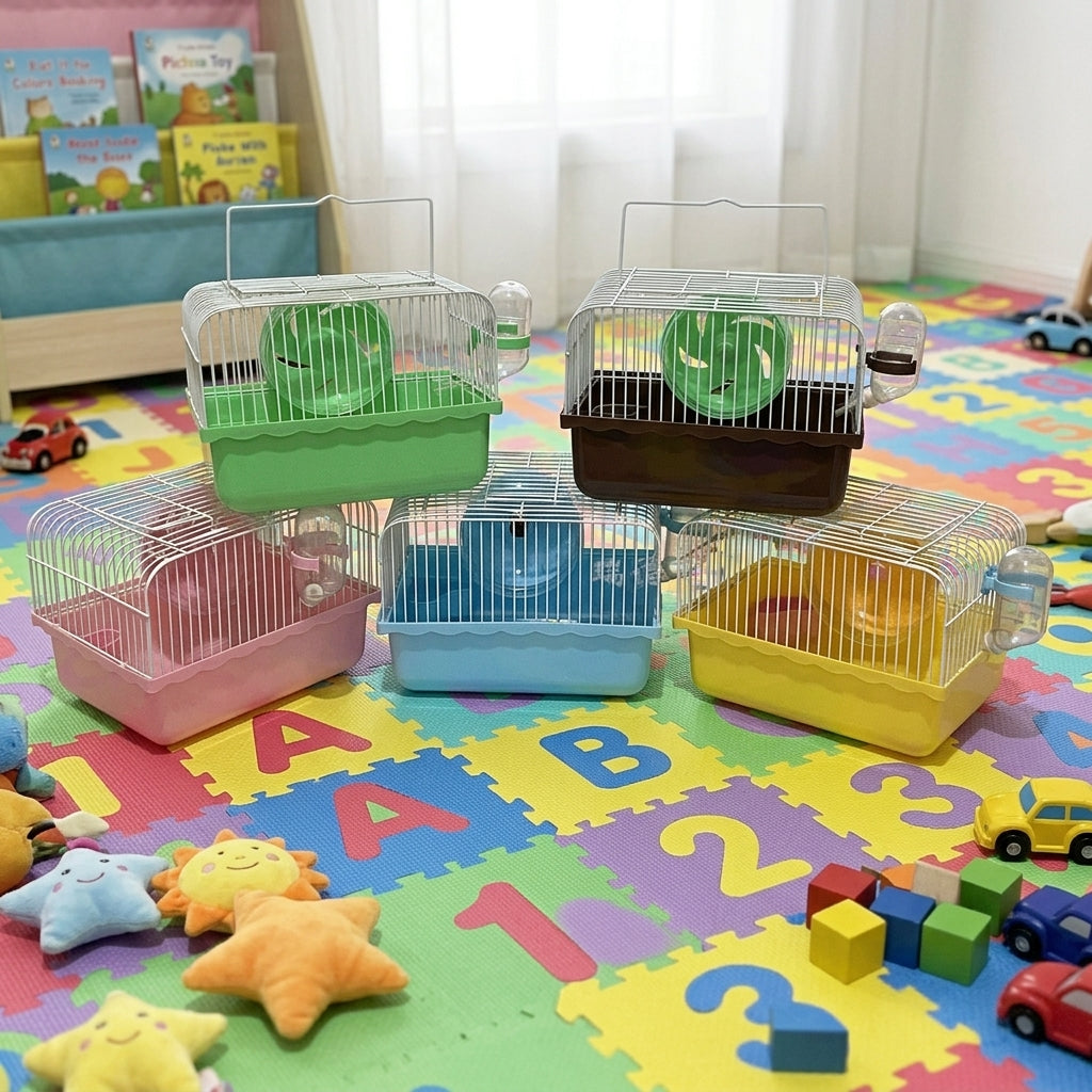 Portable Hamster Cage and Pet Carrier, Iron Material Travel Cage with Transparent Top