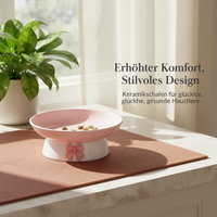 Elevated Ceramic Pet Bowl for Cats and Small Dogs - Tilted Wide Mouth Food and Water Dish