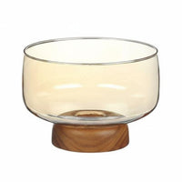 Glass Fruit Bowl Wood Base Pedestal Fruit Bowl Elevated Centerpiece Serving Pieces for Reception Desk