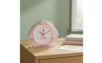 Flat Base House-Shaped Alarm Clock Floral Decoration Analog Desk Alarm Clock Compact Decor Piece Cute