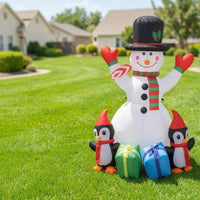 Outdoor Snowman with Penguins Inflatable Colorful Snowman with Top Hat Inflatable Easy Setup Sturdy for Garden, Lawn