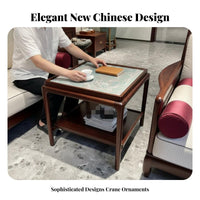 Square Corner Table with Drawer New Chinese Design Home Furniture Sintered Stone Top Dual-Level Shelf for Renters, Adults