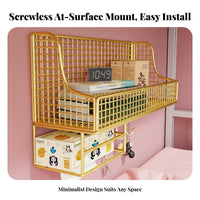 Drillwithout Drilling Installation Bedside Organizer with Hooks Space-Saving 2-Tier Floating Shelf Versatile Use Wall-Mounted Rack Double-Layered Design for Dorm Residents, Teenagers, Apartment Dwellers, Small Areas, Bedroom, Office