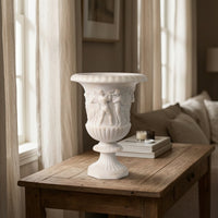 Urn with Pedestal Relief-Carved Classical Urn Timeless for Mantel