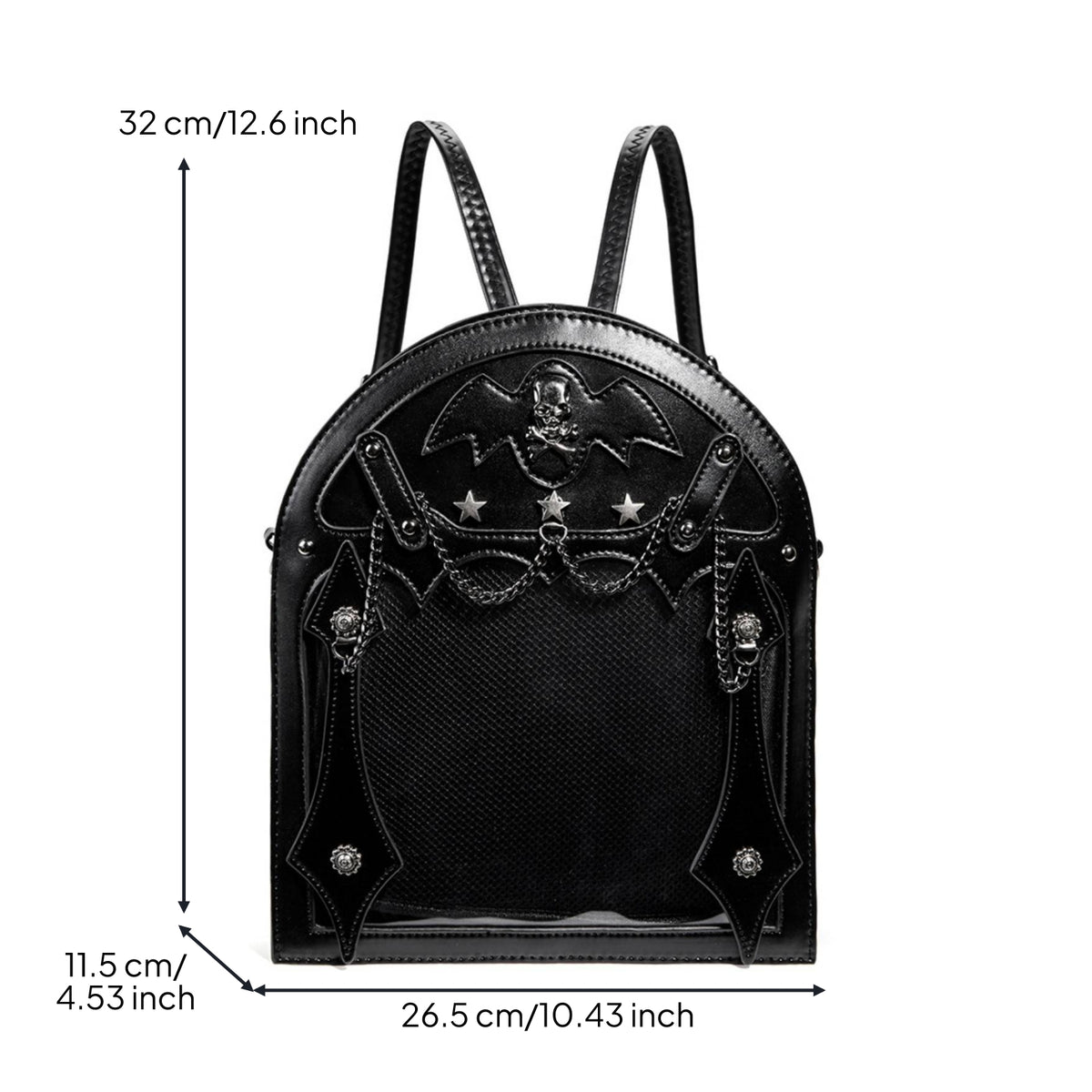 Ita Backpack with Transparent Panel Wing-Shaped-Wing Gothic Backpack Edgy Bag Sturdy for Cosplayers, Teens