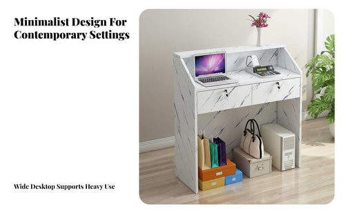 Strong Load Bearing Small Reception Desk Sturdy Construction Modern Checkout Counter Large Storage Capacity Retail Shop Counter Versatile for Retailers, Business Owners, Receptionists, Cafe, Boutique, Lobby